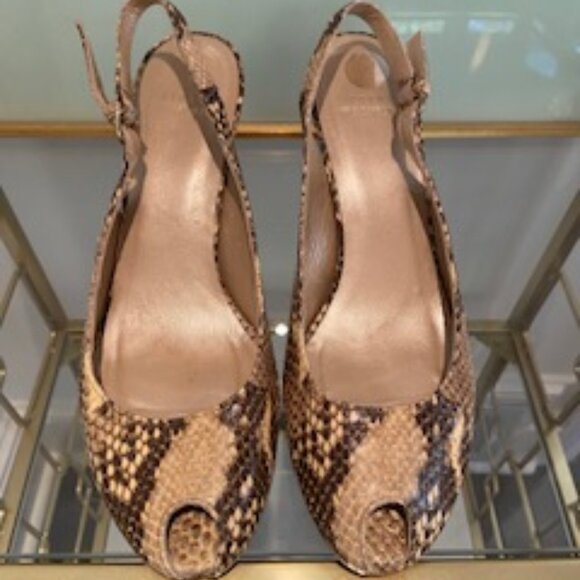 Exotic Snakeskin Print Leather STUART WEITZMAN Slingback Heels. Size 9 - Picture 1 of 14